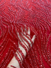 Piros Couture Csipke Gyöngyökkel és Flitterekkel